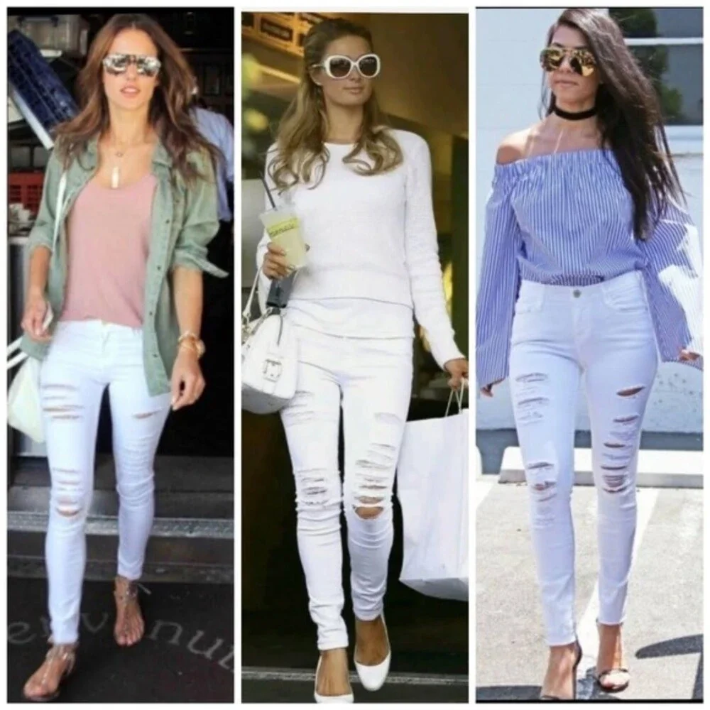 FRAME Denim Le Skinny de Jeanne Jeans Demin Women's 24 White Trashed Distressed